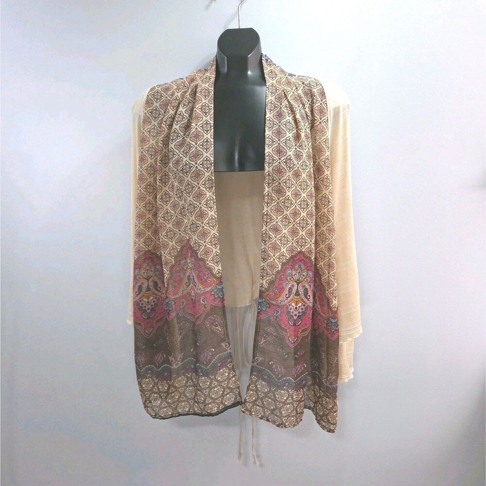 Flying Tomato Cardigan Shirt Ivory Women Small Boho Open Front Flowy Light